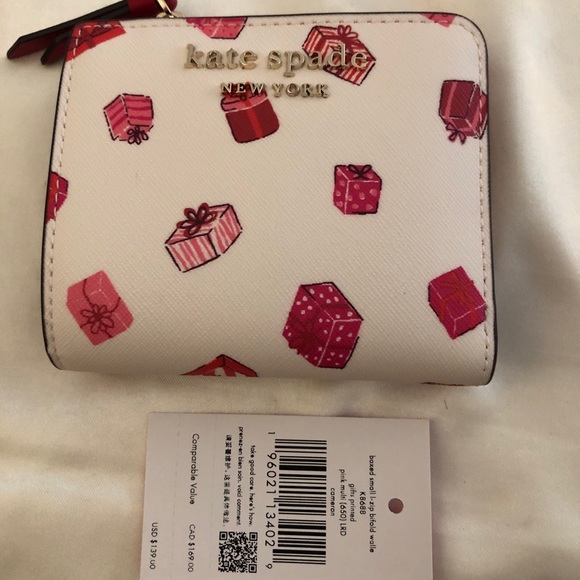 Kate Spade Cameron Leather Bifold Wallet Printed Gifts Pink Multi NWT & Box - Picture 1 of 15
